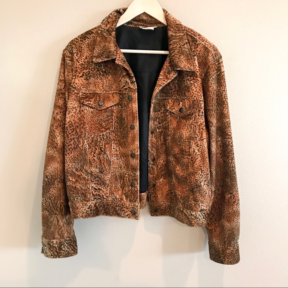 Leopard Print Faux Fur Denim Style Jacket
